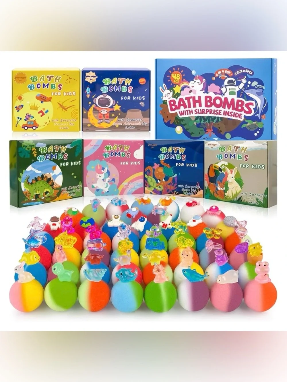 48 Kids Bath Bombs with Surprise Toy - Colorful Bath Fizzy Set